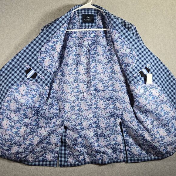 TAILORBYRD Linen cotton Sport Blazer Jacket Blue Gingham Plaid Linen Blend 42L N - Picture 6 of 12